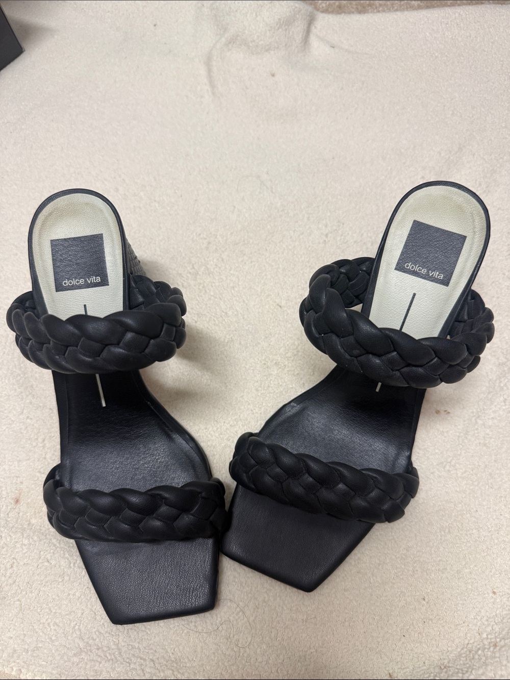 Dolce Vita Black Braided Double-Strap Slide Heels